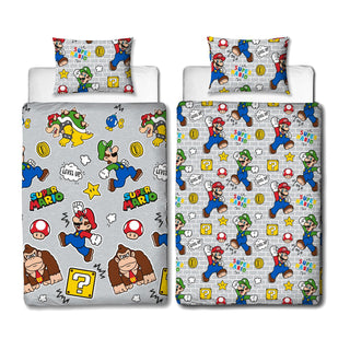 Nintendo Reversible Duvet Set - Mario Level Up Design - Single