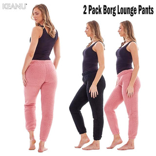 Keanu Ladies 2 Pack Borg Lounge Pants - Black/Pink Design - Borg Fabric