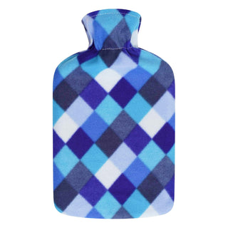 K Collection 2 x Hot Water Bottles With Removable Cover - 2L Capacity - Check Diamonds Design