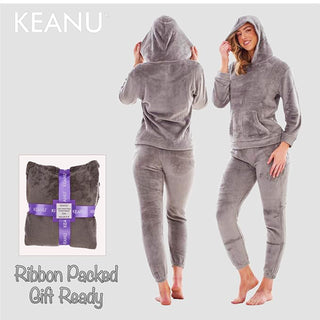 Keanu Ladies Fleece Pyjamas - Pink, Charcoal, Grey and Black Design - Pull Over Hoodie