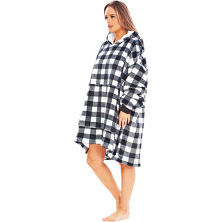 Keanu Unisex Fleece Oversized Hoodie - Buffalo Check Design - Super Soft Sherpa