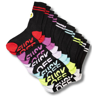 Ladies 6 Pack Fuck Off Novelty Rude Socks - Black