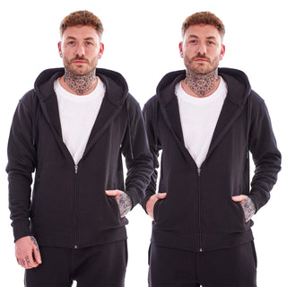 Keanu Mens 2 Pack Zip Up Hoodie - Fleece Lining - Black Design