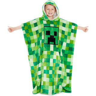 Minecraft Kids Long Fleece Hoodie - Green Creepers Design - Super Soft Fleece