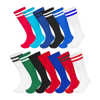 Mens 3 Pack Knee High Striped Sports Football/Rugby/Soccer/Hockey Tube Socks