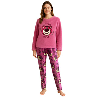 Lotso Women’s Pyjama Set – Cozy Fleece Pullover & Printed Pants - Embossed Lotso Bear Design - UK Sizes 4 to 22
