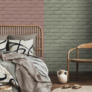 Fine Decor Painted Brick Pink and Sage Wallpaper - 10m x 53cm Wide
