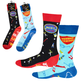 Mens 2 Pack Teacher Designs Cotton Rich Socks - Size UK 6-11