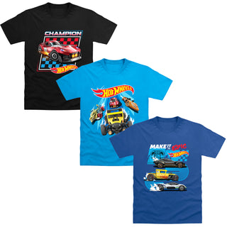 Hot Wheels 3 Pack Kids T-Shirts - Make it Epic Champion Designs - 100% Cotton