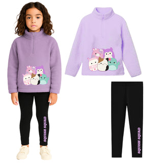 Squishmallows Girls Loungewear Set - Half Zip Borg Fleece Sweatshirt & Leggings - 3 to 8 Years