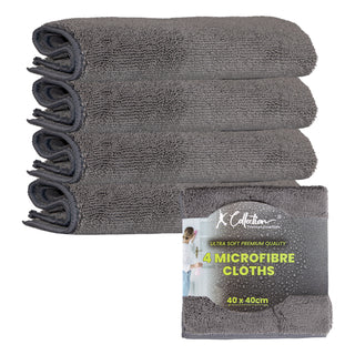Premium Grey Microfibre Cleaning Cloth – XL Size – 40 x 40cm - Multifunctional Heavyweight (400gsm) Reusable – Pack of 4 or 12