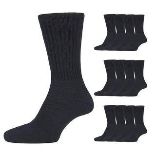 Mens 12 Pack Cotton Rich Sport Socks Work Socks Big Foot - Black and White (UK 12-14)
