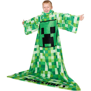 Minecraft Kids Fleece Wearable Blanket Hoodie - Green Creepers Design - Super Soft Fleece