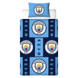 Manchester City Reversible Duvet Set - Crest Emblem Design - Single/Double
