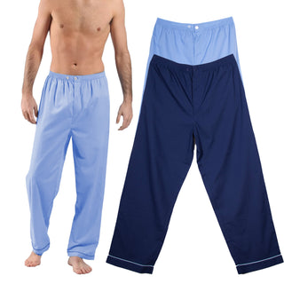 Keanu Mens 2 Pack Woven Poplin Pyjama Bottoms - Blue and Navy Design - Cotton Blend