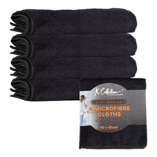 Premium Black Microfibre Cleaning Cloth – XL Size – 40 x 40cm - Multifunctional Heavyweight (400gsm) Reusable – Pack of 4 or 12
