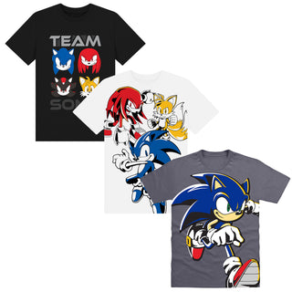 Sonic 3 Pack Kids T-Shirts - Tails, and Knuckles Designs Design - 100% Cotton