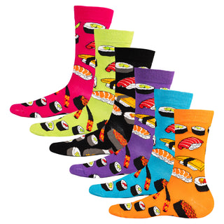 Mens 6 Pack Novelty Socks Cotton Rich Dad Gift - Sushi Designs