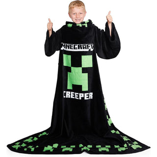 Minecraft Kids Fleece Wearable Blanket Hoodie - Black Creeper Design - Super Soft Fleece