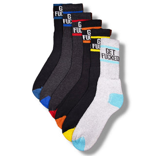 Men 6 Pack Get Fucked Novelty Rude Socks - Black