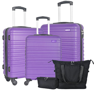 XPLR 5-Piece Purple ABS Luggage Set – Durable Hard Shell Suitcases with TSA Lock, 360° Spinner Wheels & Organised Interiors – Includes Carry-On & Toiletry Bag – Scratch-Resistant Finish