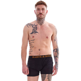 Harte & Soul Pack of 12 Mens Bamboo Boxer Shorts - Black Design - Bamboo Viscose Cotton Blend