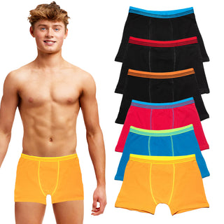 Keanu Pack of 6 Boys Boxer Trunks - Elastic Neon Waistbands, Striped Designs Design - Cotton Blend