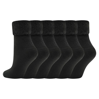 Ladies 6 Pack Bed Socks - Fleece Lined Brushed Thermal -Black