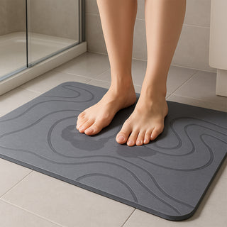 K Collection Stone Bath Mat – Premium Diatomite Mat for Bathroom or Kitchen – Natural Non Slip Wudu Mat – Ultra Fast Drying – Eco Friendly & Anti Mould - Grey
