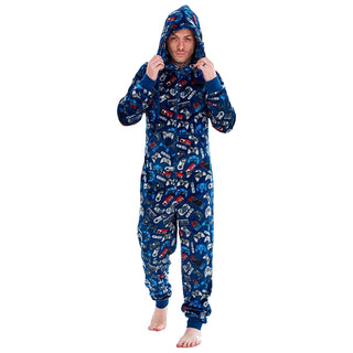 Gamer Mens Hooded Onesie - Game Over/Controller Design - 100% Fleece Polyester - Adults