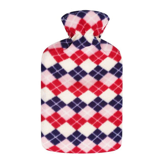K Collection 2 x Hot Water Bottles With Removable Cover - 2L Capacity - Red & Purple Diamonds Design