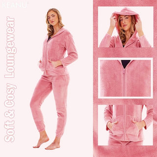 Keanu Ladies Fleece Pyjamas - Pink, Charcoal, Grey and Black Design- Zip-Up Hoodie