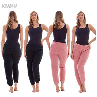 Keanu Ladies 2 Pack Borg Lounge Pants - Black/Pink Design - Borg Fabric
