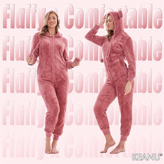 Keanu Ladies Hooded Onesie - Black, Charcoal, Pink, Grey and Taupe Design