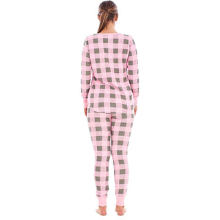 Keanu Ladies Thermal Pyjamas - Pink/Grey Buffalo Check Design