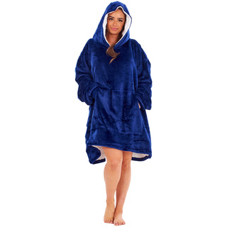 Keanu Unisex Fleece Oversized Hoodie - Plain Navy Design - Super Soft Sherpa
