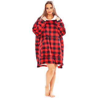 Keanu Unisex Fleece Oversized Hoodie - Buffalo Check Design - Super Soft Sherpa