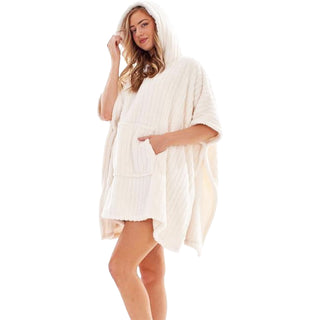 K Collection Ladies Ex Store Oversized Hoodie - Cream Design