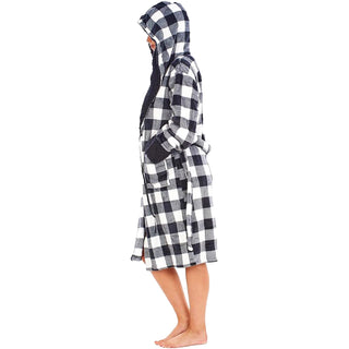 Keanu Ladies Sherpa Fleece Gowns - Buffalo Check Design Design - White/Black