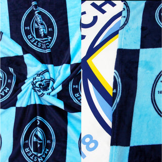 Manchester City Fleece Blanket - Checkered Design - 100% Polyester - 100 x 150cm