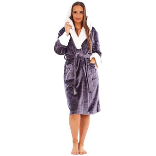 Keanu Ladies Sherpa Fleece Gowns - Charcoal Design - Shimmer Fleece