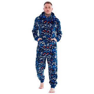 Gamer Mens Hooded Onesie - Game Over/Controller Design - 100% Fleece Polyester - Adults