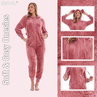 Keanu Ladies Hooded Onesie - Black, Charcoal, Pink, Grey and Taupe Design