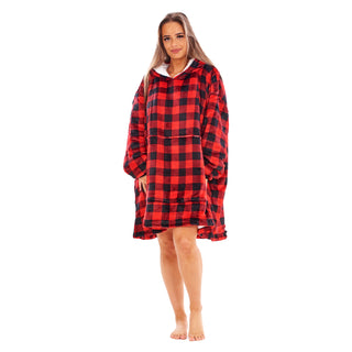 Keanu Unisex Fleece Oversized Hoodie - Buffalo Check Design - Super Soft Sherpa