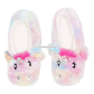 K Collection Girls Slippers - 3D Rainbow Unicorn Plush Design