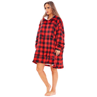 Keanu Unisex Fleece Oversized Hoodie - Buffalo Check Design - Super Soft Sherpa