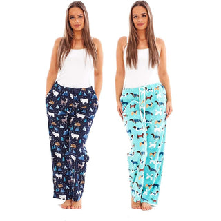 Keanu Ladies Pack of 2 Fleece Lounge Pants - Animals Design