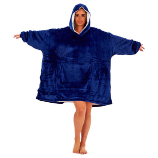 Keanu Unisex Fleece Oversized Hoodie - Plain Navy Design - Super Soft Sherpa