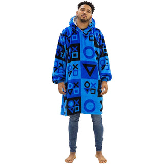 Playstation Unisex Fleece Oversized Hoodie - Checks Design - Super Soft Sherpa