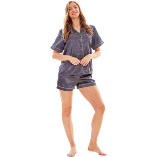 Keanu Ladies Satin Short Pyjamas - Charcoal Design